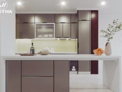 Bàn đảo kết hợp bàn ăn cho tủ bếp inox