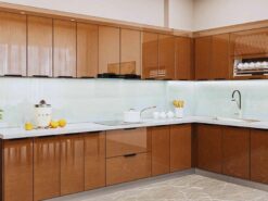 Hệ tủ bếp inox cánh kính Thái Bình hiện đại và đẳng cấp.