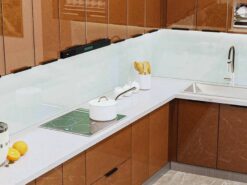 Mặt đá thạch anh cho hệ tủ bếp inox cánh kính Thái Bình