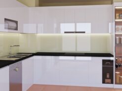 Tủ bếp acrylic có tủ rượu và tủ đồ khô thông minh