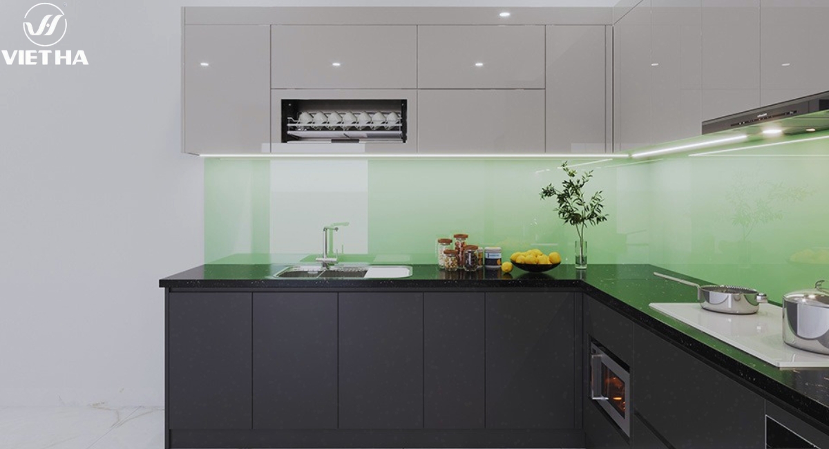 Mẫu tủ bếp gỗ công nghiệp acrylic Hưng Yên chất liệu An Cường