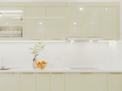 Cận cảnh tủ bếp cánh kính cường lực Thái Bình sang trọng