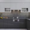 Thiết kế tủ bếp nhựa cánh acrylic Thái Bình phối màu ghi trắng hiện đại