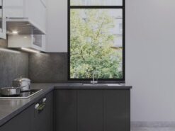 Thiết kế tủ bếp nhựa cánh acrylic Thái Bình kết hợp đá Vicostone cao cấp
