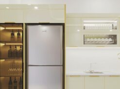 Không gian nội thất tủ bếp cánh kính Thái Bình hiện đại