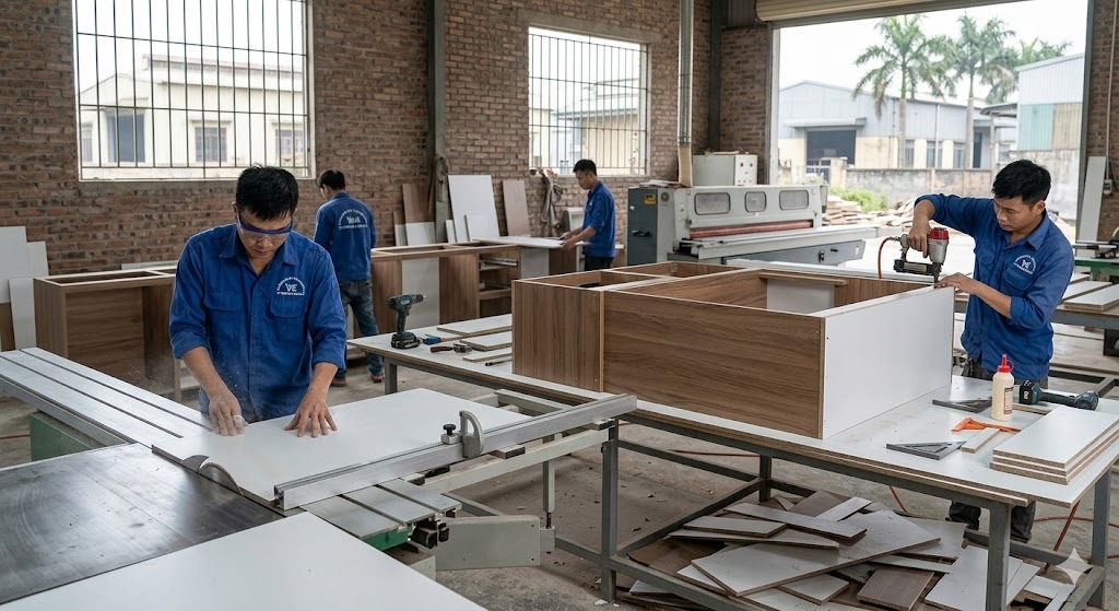 Xưởng sản xuất tủ bếp Thái Bình - Quy trình thi công chuyên nghiệp tại Nội thất Việt Hà