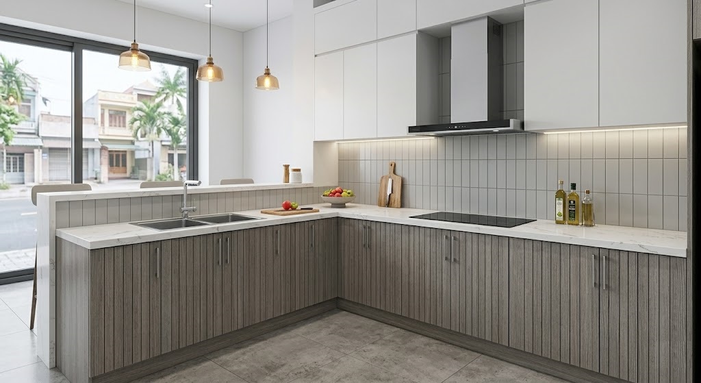 Thi công tủ bếp Thái Bình trọn gói - Mẫu tủ bếp nhựa hiện đại và sang trọng