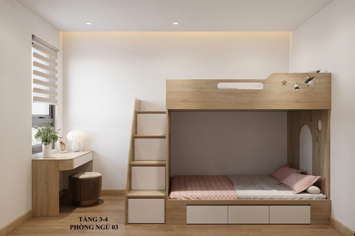 Thiết kế phòng ngủ giường tầng cho chung cư 1 phòng ngủ