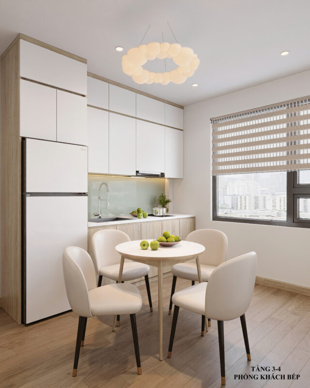 Mẫu tủ bếp chung cư 1 ngủ kịch trần đầy đủ công năng