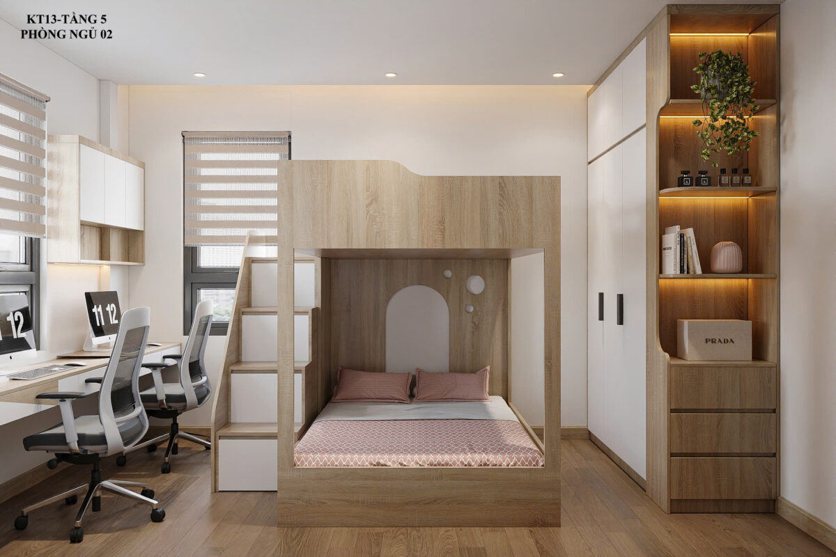 Thiết kế giường tầng cho phòng ngủ nhỏ chung cư Thái Bình