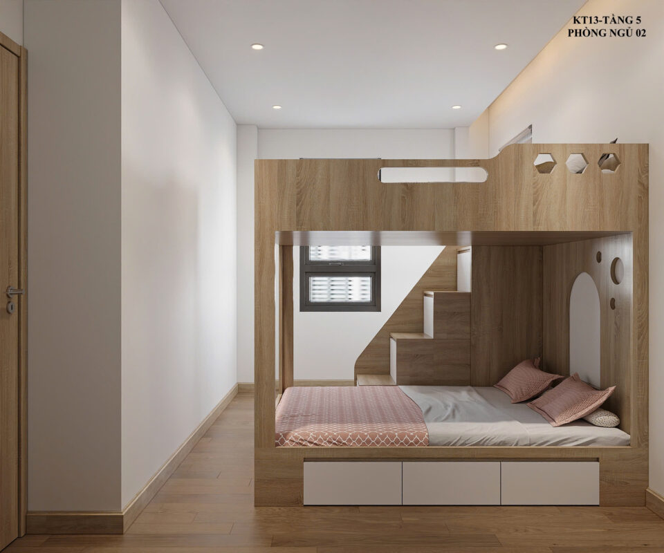 Bàn học đôi cạnh cửa sổ lấy sáng tự nhiên tại Thái Bình