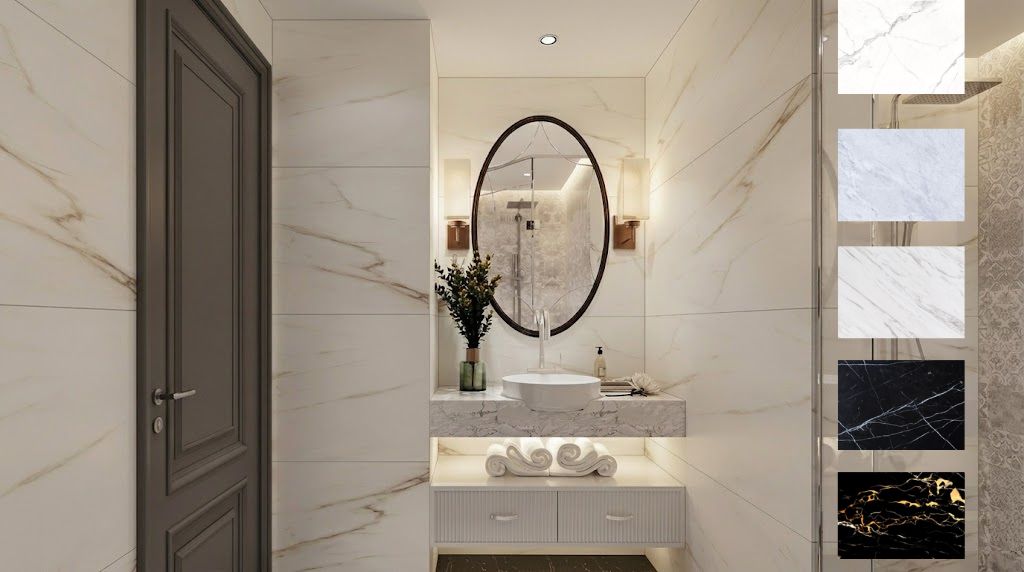 Mẫu đá bàn bếp Thái Bình dòng Marble cẩm thạch sang trọng.