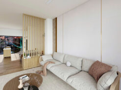 Cách decor phòng khách nhà phố đẹp với đèn thả hoài cổ và tranh nghệ thuật theo tông màu sáng nhẹ nhàng.